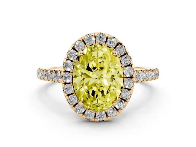 Oval Raised Halo Engagement Ring Setting for a Fancy Yellow Lab-Grown Diamond | Yellow Gold