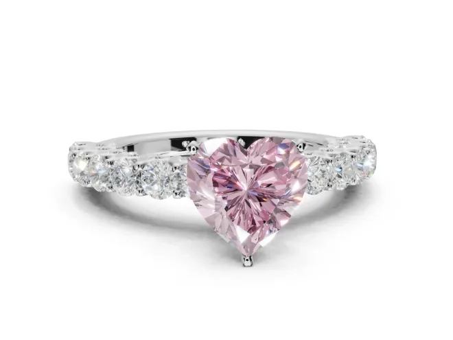 Heart-Shaped Shared Prong Engagement Ring Setting for a Fancy Pink Lab-Grown Diamond | White Gold