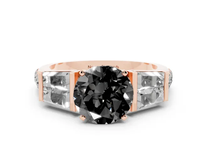 Round Channel Set Baguette Engagement Ring Setting for a Black Center | Paired Baguettes | Rose Gold