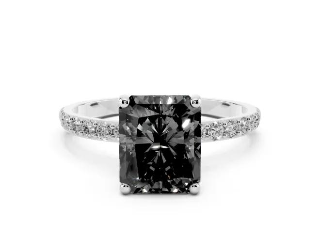 Radiant Cut Pavé Solitaire Engagement Ring Setting | White Gold