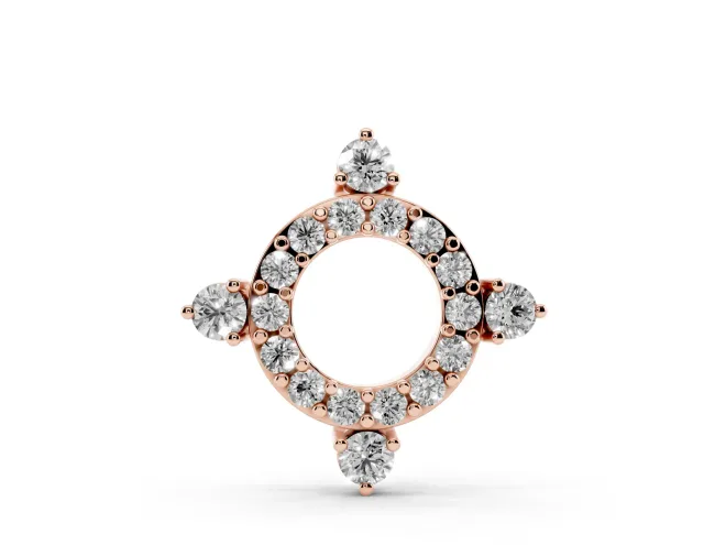 Round Lab-Grown Diamond Pavé Open Circle Pendant Necklace | Compass Accents | Rose Gold