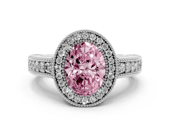 Oval Halo Engagement Ring Setting for a Fancy Pink Lab-Grown Diamond | White Gold