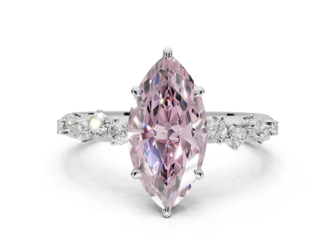Marquise Graduated Solitaire Engagement Ring Setting for a Fancy Pink Lab-Grown Diamond | White Gold