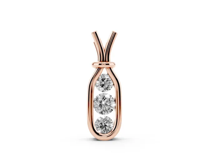 Round Lab-Grown Diamond Three-Stone Open Loop Pendant Necklace | V-Shaped Bail | Rose Gold