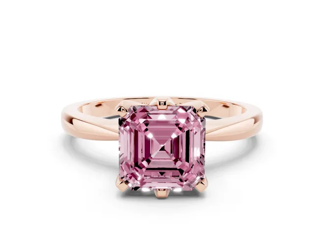 Asscher Cut Tapered Solitaire Engagement Ring Setting for a Fancy Pink Lab-Grown Diamond | Claw Prong Head | Rose Gold
