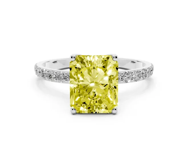 Radiant Cut Pavé Engagement Ring Setting for a Fancy Yellow Lab-Grown Diamond | Slim Band | Platinum