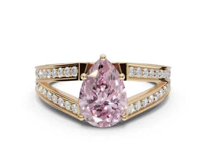 Pear-Shaped Split Shank Pavé Engagement Ring Setting for a Fancy Pink Lab-Grown Diamond | Yellow Gold