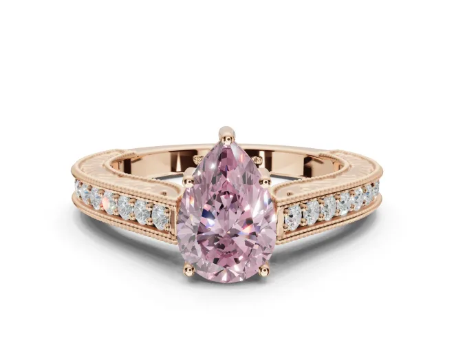 Pear-Shaped Vintage Engagement Ring Setting for a Fancy Pink Lab-Grown Diamond | Rose Gold - Design NV-24644