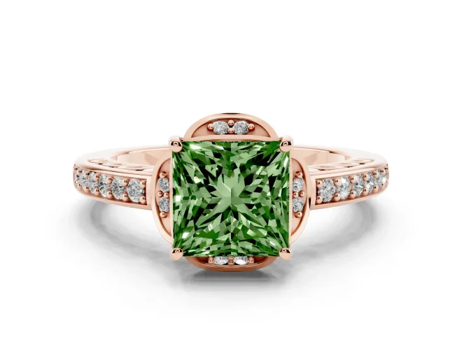 Princess Cut Floral Pavé Engagement Ring Setting for a Fancy Green Lab-Grown Diamond | Rose Gold
