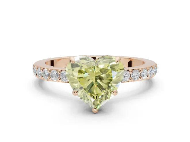 Heart-Shaped Hidden Halo Engagement Ring Setting for a Fancy Yellow Lab-Grown Diamond | Pavé Band | Rose Gold