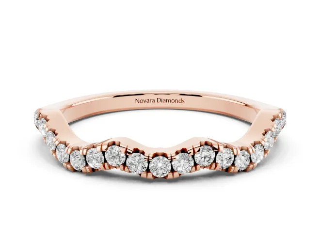 Round Lab-Grown Diamond Wavy Curved Pavé Wedding Band | Shared Prongs | Rose Gold