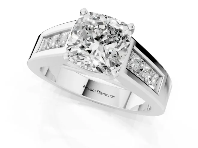 Cushion Cut Channel-Set Engagement Ring Setting | Princess Side Stones | Platinum – second view