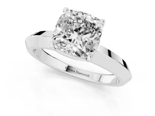 Cushion Cut Diamond Solitaire Engagement Ring Set in Platinum with Flat Band and Prong Setting – second view