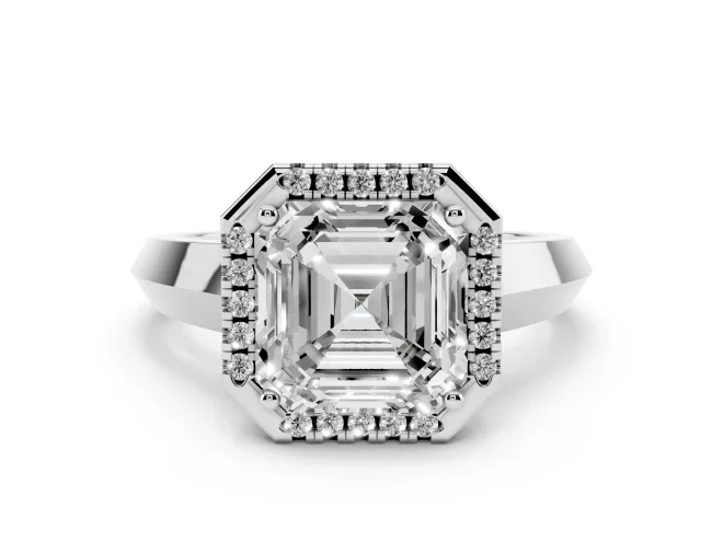 Asscher Cut Halo Engagement Ring Setting | Knife-Edge Band | White Gold