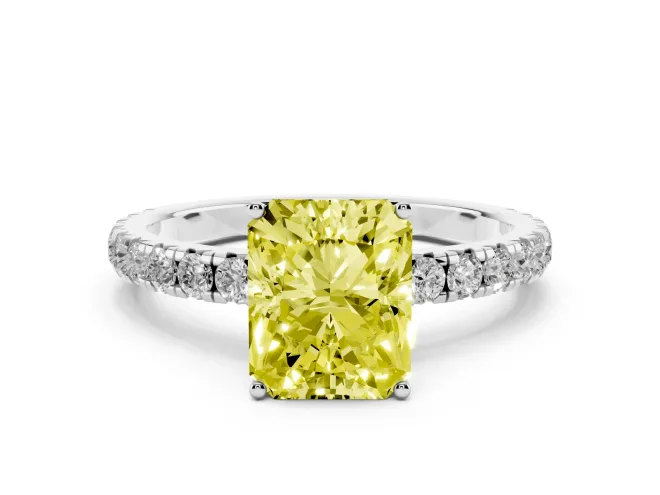 Radiant Cut Pavé Engagement Ring Setting for a Fancy Yellow Lab-Grown Diamond | Shared Prong Band | Sterling Silver