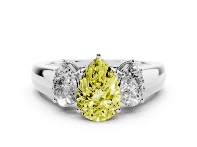 Pear-Shaped 3 Stone Engagement Ring Setting for a Fancy Yellow Lab-Grown Diamond | Platinum