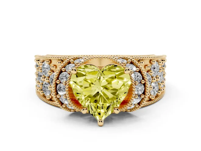 Heart-Shaped Vintage Pavé Engagement Ring Setting for a Fancy Yellow Lab-Grown Diamond | Milgrain Edges | Yellow Gold