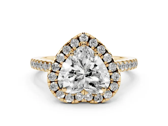 Heart-Shaped Raised Halo Engagement Ring Setting | Pavé Band | Yellow Gold