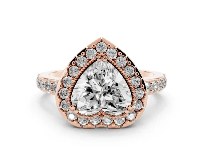 Heart-Shaped Vintage Milgrain Halo Engagement Ring Setting | Pierced Gallery | Rose Gold