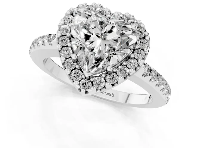 Heart Cut Diamond Pavé Halo Ring Set in Platinum with Prong Setting – second view