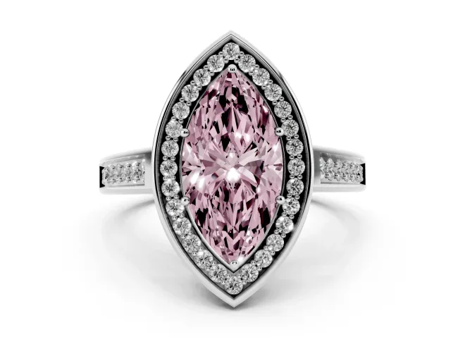 Marquise Rimmed Halo Engagement Ring Setting for a Fancy Pink Lab-Grown Diamond | White Gold