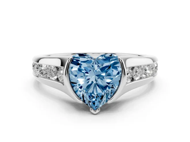 Heart-Shaped Half Bezel Engagement Ring Setting for a Fancy Blue Lab-Grown Diamond | Platinum