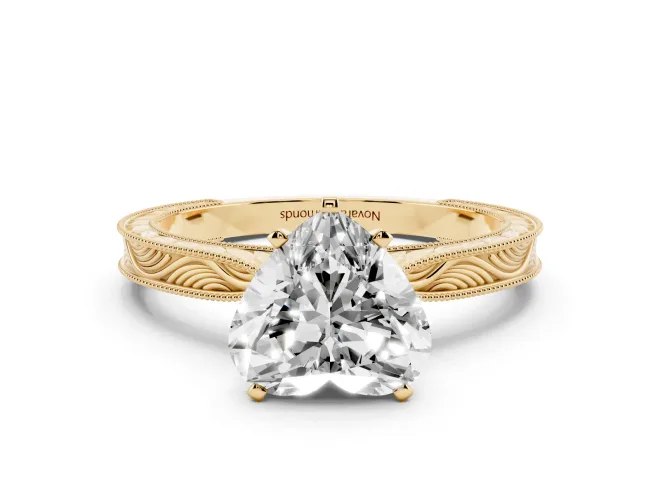 Heart-Shaped Engraved Solitaire Engagement Ring Setting | Milgrain Edges | Yellow Gold