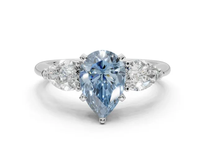 Pear-Shaped 3-Stone Engagement Ring Setting for a Fancy Blue Lab-Grown Diamond | Platinum