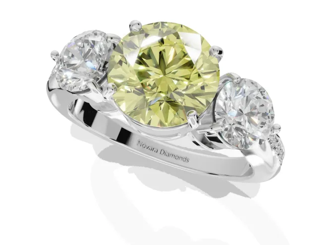 Round Three Stone Engagement Ring Setting for a Fancy Yellow Lab-Grown Diamond | Tapered Pave Band | Sterling Silver – second view
