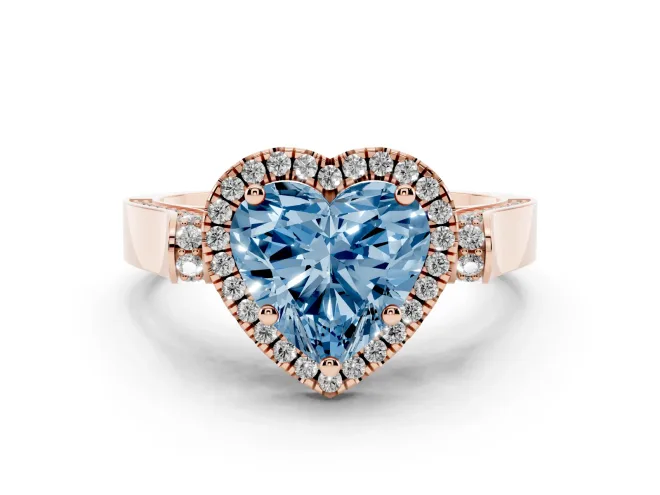 Heart-Shaped Halo Engagement Ring Setting for a Fancy Blue Lab-Grown Diamond | Pointed Pave Shoulders | Rose Gold