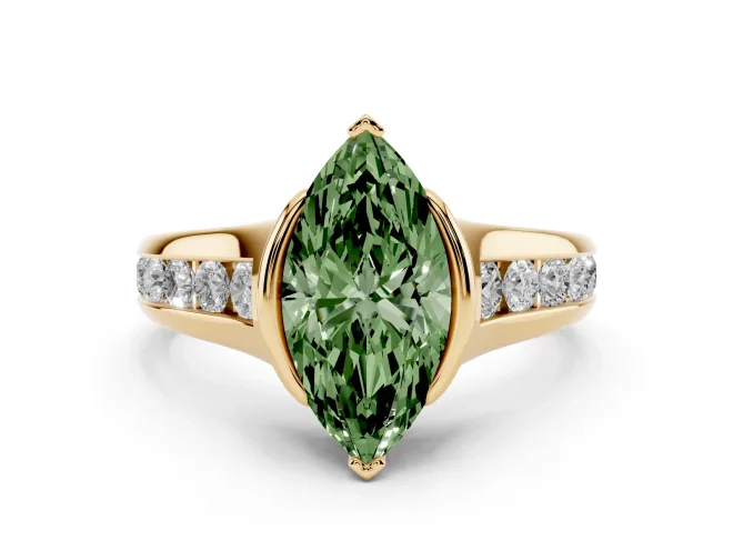 Marquise Half Bezel Engagement Ring Setting for a Fancy Green Lab-Grown Diamond | Yellow Gold