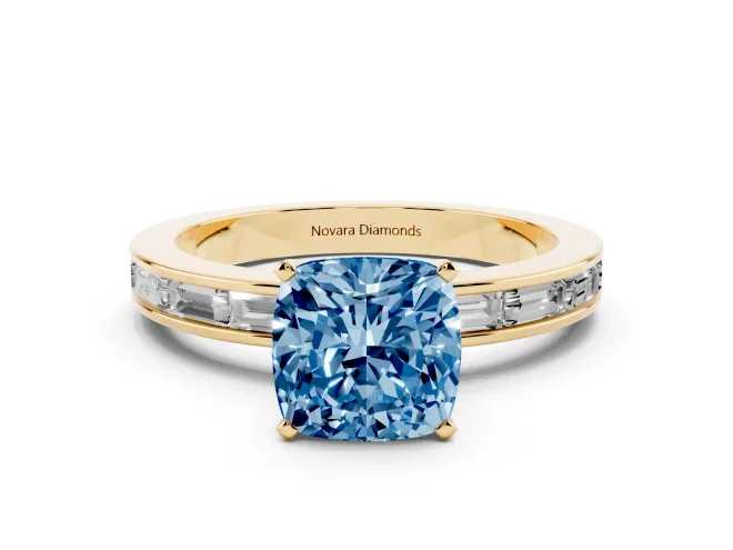 Cushion Cut Channel Set Engagement Ring Setting for a Fancy Blue Lab-Grown Diamond | Yellow Gold