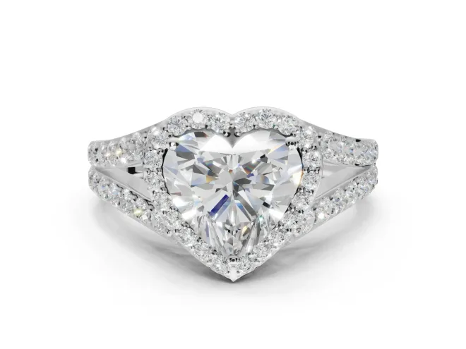 Heart-Shaped Halo Pavé Engagement Ring Setting | Narrow Split Shank | White Gold