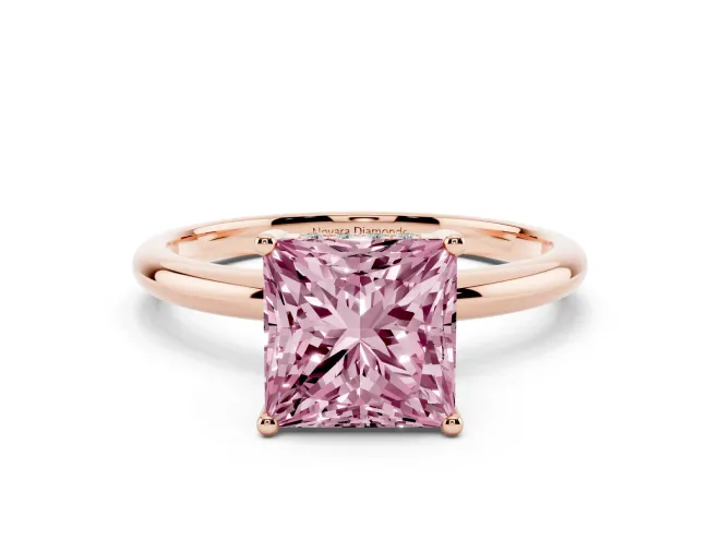 Princess Cut Micro-Prong Hidden Halo Engagement Ring Setting for a Fancy Pink Lab-Grown Diamond | Plain Band | Rose Gold