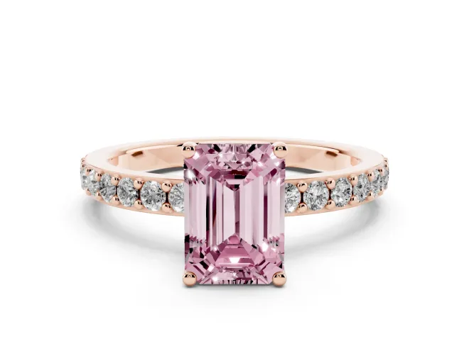 Emerald Cut Pavé Solitaire Engagement Ring Setting for a Fancy Pink Lab-Grown Diamond | Single Row Band | Rose Gold