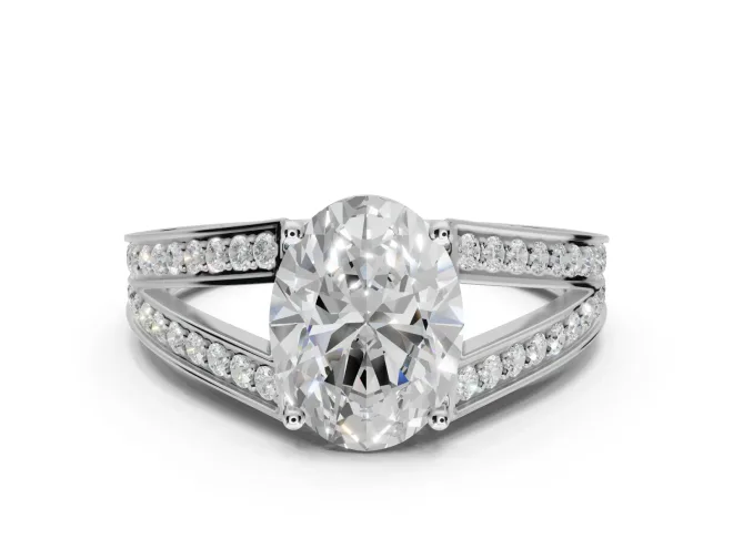 Oval Split Shank Pavé Engagement Ring Setting | Engraved Leaf Sides | Platinum