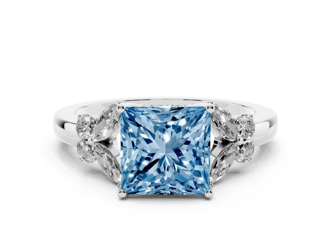 Princess Cut Petal Engagement Ring Setting for a Fancy Blue Lab-Grown Diamond | White Gold
