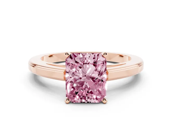 Radiant Cut Solitaire Engagement Ring Setting for a Fancy Pink Lab-Grown Diamond | Stepped Flat Band | Rose Gold