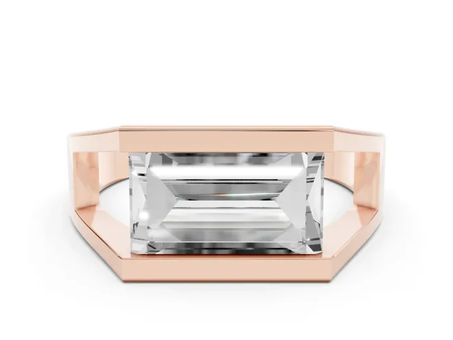 Baguette East-West Geometric Solitaire Engagement Ring Setting | Open Sides | Rose Gold