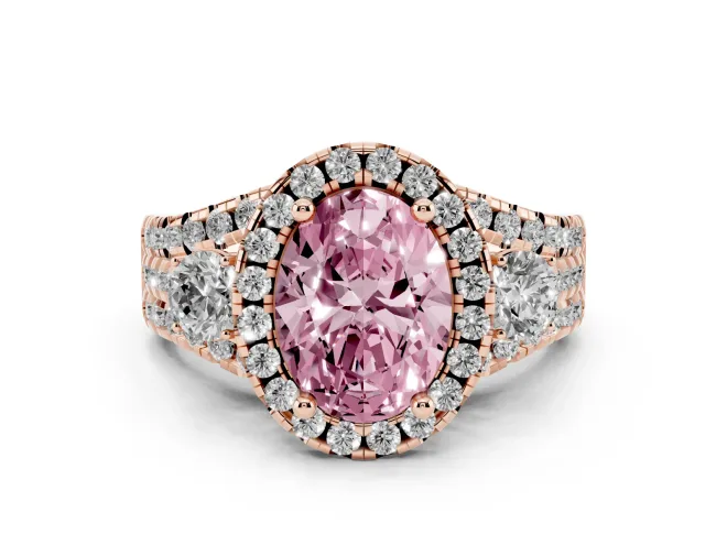 Oval Halo Split Shank Engagement Ring Setting for a Fancy Pink Lab-Grown Diamond | Round Side Stones | Rose Gold