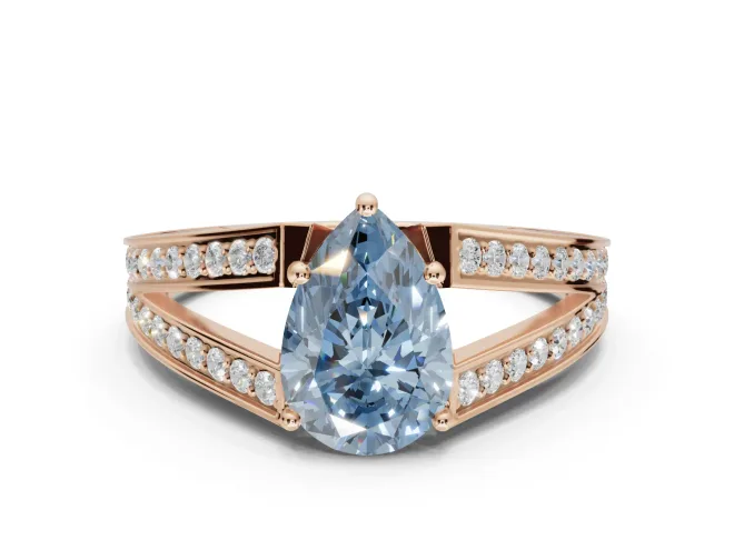 Pear-Shaped Split Shank Pavé Engagement Ring Setting for a Fancy Blue Lab-Grown Diamond | Rose Gold
