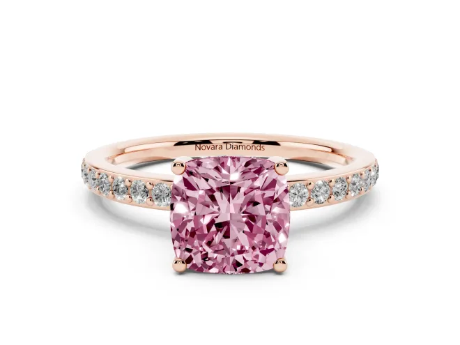 Cushion Cut Hidden Halo Engagement Ring Setting for a Fancy Pink Lab-Grown Diamond | Rose Gold