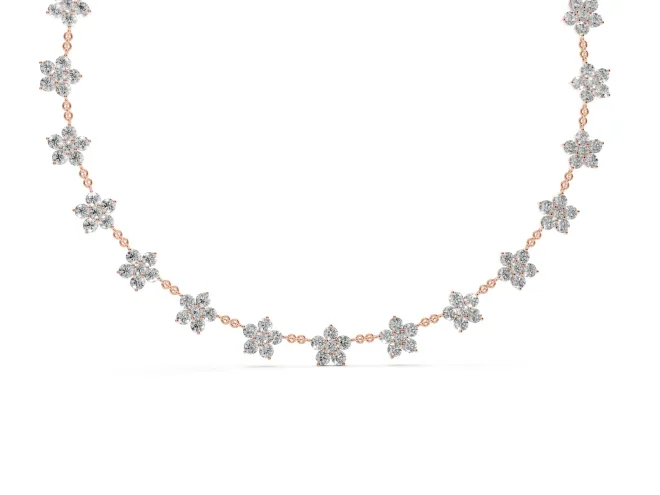 Round Lab-Grown Diamond Floral Cluster Station Necklace | Matching Flowers | Rose Gold