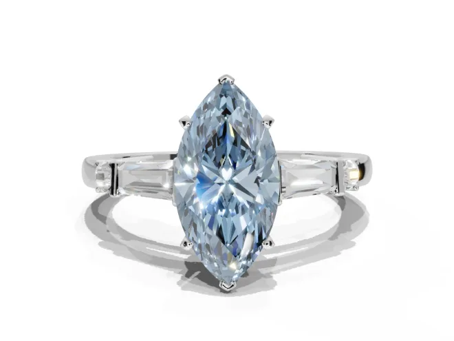 Marquise Tapered Baguette Engagement Ring Setting for a Fancy Blue Lab-Grown Diamond | White Gold