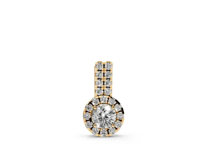 Round Lab-Grown Diamond Halo Pendant Necklace | Elongated Bail | Yellow Gold