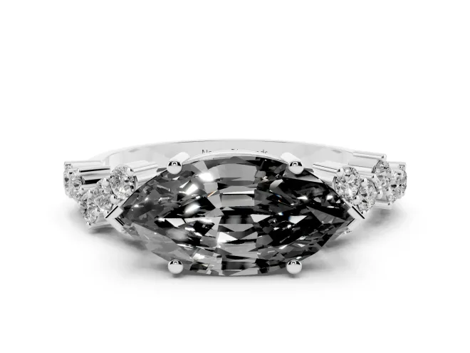 Fancy Black Marquise Cut Diamond Ring Set in White gold with Scattered Round Accents