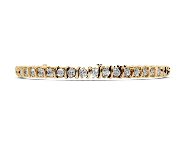 Round Lab-Grown Diamond Spiral Tennis Bracelet | Curved S-Links | Yellow Gold