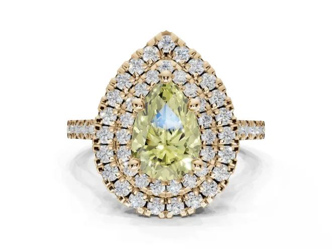 Pear-Shaped Double Halo Engagement Ring Setting for a Fancy Yellow Lab-Grown Diamond | Yellow Gold