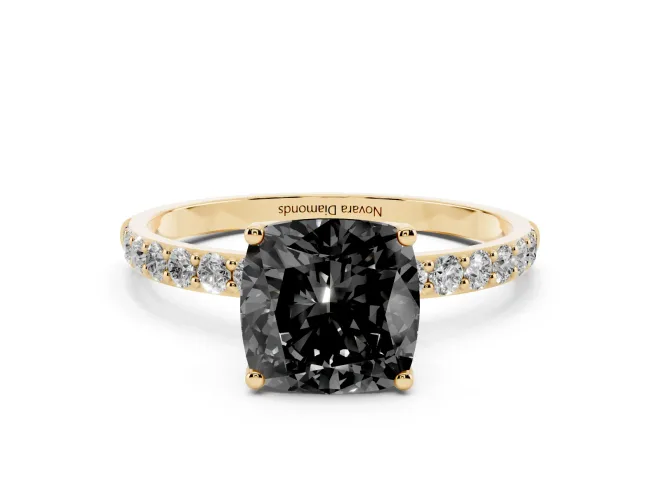 Cushion Cut Pavé Solitaire Engagement Ring Setting for a Black Center | Slim Band | Yellow Gold