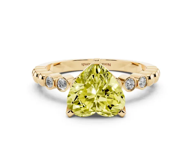 Heart-Shaped Beaded Engagement Ring Setting for a Fancy Yellow Lab-Grown Diamond | Yellow Gold